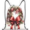 EDPXKL Borsa sportiva natalizia con fiocco rosso e coulisse per uomo/donna, zaino sportivo con fiocco rosso e coulisse per palestra, spiaggia e nuoto.
