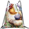 EDPXKL Zaino leggero con coulisse a forma di gallo e gallina, zaino impermeabile con panda e fiori, ideale per palestra, viaggi, feste e uso quotidiano.