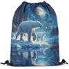 EDPXKL Borsa da palestra con coulisse, orso polare, galassia stellata, luna, stile invernale, fiume, borsa sportiva da palestra per uomo e bambino, zaino da palestra per bambini, per vacanze, attività, 36x42
