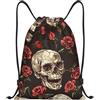 EDPXKL Borsa da palestra con coulisse Sugar Skull-2 per uomo/donna, borsa sportiva con coulisse a forma di tulipano rosa, zaino da spiaggia/nuoto.