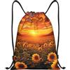EDPXKL Zaino con coulisse Campo di girasoli Tramonto Mare di fiori Borsa a tracolla impermeabile Borsa a coulisse da palestra Zaino sportivo