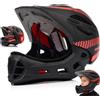 meteor Casco integrale bambino bici MTB 2 in 1 mentoniera removibile LED | Casco integrale full face per bambino, 2 in 1 con mentoniera removibile e luce LED posteriore - EN 1078 - taglia S 48-52 cm