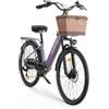 Antgooat 26 Bici Elettrica Donna, Classica Biciclette Elettrica Urbana, Pendolari Electric Bike 250W, 25km/h City Ebike Adulti, Li-Batteria 48V 10.4Ah Pedalata Assistita Durata Della 80-100km (Viola)