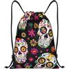 EDPXKL Borsa da palestra con coulisse a forma di teschio di zucchero per uomo/donna, borsa sportiva con coulisse a forma di tulipano rosa e fiori, zaino da spiaggia/nuoto.
