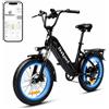 Bodywel F20 - Bicicletta elettrica per adulti, 20 x 3, batteria 48 V 15 Ah, motore 250 W, 7 velocità, sospensione regolabile, freni a disco doppio, pieghevole