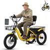 Generic Triciclo elettrico per adulti da 18 con pneumatici larghi, pieghevole, 7 velocità, 48V, con cestino, design a scavalco basso, ideale per anziani, autonomia di 44 km, colore giallo.