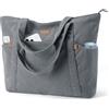 Lekespring Borsa Tote Bag Università Donna Grande, Borsa a Tracolla Shopper Donna in Velluto a Coste con Cerniera, Elegante Borse Porta PC 17 Pollici per Spiaggia Viaggo Lavoro Scuola Palestra, Grigio