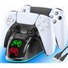 Rysker RGB Stazione Ricarica per Controller PS5, 2H Rapida Base Ricarica per PS 5, Caricatore per Playstation Five Originali & Edge con 9 Modalità RGB, Stazione di Ricarica per Giochi P5 Accessori, Nero