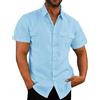 Aoouekul Camicia in lino da uomo in cotone, a maniche corte, per il tempo libero, per uomo, in lino, a maniche corte, Blu, XXXXXL