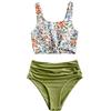 ZAFUL Set da Due Pezzi da Spiaggia, Top Annodato con Spallacci e Costume da Bagno Tropicale con Foglie