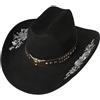 CutitiUU Cappello da Cowboy Western in Pelle Scamosciata Ricamata con Tesa Larga e Cintura con Testa di Toro,Cappello da Cowboy per Donne e Uomini,Protezione Solare a Tesa Larga (Nero)