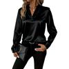 LCDIUDIU Camicia da Donna in Raso di Seta, Camicetta A Maniche Lunghe, Bianca, con Scollo A V E Collo alla Coreana, Pullover, vestibilità Slim, Tunica in Raso, Elegante, Formale, Casual, in Seta, P