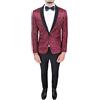 Evoga Abito Completo Uomo Sartoriale Bordeaux Tessuto Raso Damascato Floreale Slim Fit Vestito Smoking Elegante (56, Bordeaux)