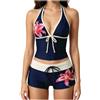 Generico Set Bikini da Donna, Completo da Due Pezzi Costume da Bagno Tankini Fascia da Collo con Scollo all'Americana e Slip a Vita Alta, per Spiaggia, Vacanze, Feste in Piscina (1-Dark Blue, M)