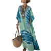Udbeksid Vestito Estivo Donna Lungo Kaftani - Abito Estivi Cotone Effetto Lino Boho Chic, Vestitos Elegante Scollo a V e con Tasche, Traspirante e Comodo per Vacanza Spiaggia
