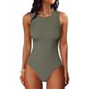 DUOEASE Body Modellante Donna Senza Maniche Collo Tondo Costolato Bodysuit Slim-fit Top Donna Sexy Verde XS