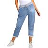 Chilgoza Pantaloni da jogging da donna in denim con stampa a stelle floreali a costine in vita pantaloni da donna casual estate italiana, In denim chiaro., 50/52/plus