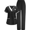 HAOLEI Divisa OSS Donna Cotone Divisa Sanitaria Set con Casacca e Pantalone Medico Elegante Manica Corta Camice da Laboratorio Elasticizzato Leggero Uniformi Infermiere Camicia da Lavoro Officina Pulizie