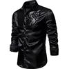 YILEEGOO Camicie da uomo in raso lucido con paillettes abbottonate a maniche lunghe, vestibilità aderente, per discoteca, feste, balli studenteschi, matrimoni, costume, Nero , XL