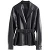 Generico Blazer in Vera Pelle da Donna Elegante Blazer in Pelle di Agnello con Cintura Giacca da Ufficio Antivento Elegante Giacca Corta da Abito per Ufficio Riunioni di Lavoro