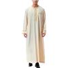 Generico Caftano Uomo Kaftan Jalabiya Uomo Cotone Collo Robe Arabi Abiti Lunghi Musulmani Thobe Camicie Abbigliamento da Preghiera per Musulmano Abaya Muslim Tunica, S-3Xl