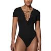 XFSRG Body Donna Manica Corta Scollo a V Aderente con Allacciatura Frontale Profonda Bodysuit Maniche Corte Body Sottogiacca Donna Slim Fit Elegante per Outfit Quotidiani e Serali