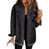 Generic HUIFUAO Camicia di Denim Lavato Giacca Donna Oversize Button Down Cappotto di Jeans con Tasca Manica Lunga Camicetta di Denim Sfrangiato Top