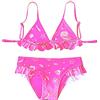 OrJana Bikini Due Pezzi per Bambina, Fantasia Colorata con Unicorni e Stelle Marine, Volant, Mare e Piscina (IT, età, 4 Anni, Shells Pink)