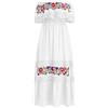 Odizli Abito da donna lungo estivo spento a spalla messicano boho floreale ricamo pizzo a linee A maxi, bianco, M