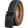 KEMISANT Cintura Uomo, Cintura Uomo Pelle Cricchetto Automatica Fibbia 35mm,Trim Regolabile per Adattars(Verde Scuro-115cm/32-38vita regolabile)