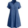 Generic Abito estivo casual Colore Cotone Lino Gonna a ruota con bottoni in metallo Maxi abito lungo da donna UK Taglia grande Boho Abiti per la madre della sposa per signore più mature Abito da ballo con