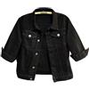 Unilexi Giacca di jeans corta da donna, con maniche a 3/4, colorata, lavaggio leggero, cappotto in stile da camionista, nero, Medium