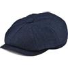 BOTVELA Cappello da uomo a 8 pannelli in tweed spina di pesce, berretto piatto in misto lana, blu navy, 60