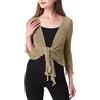 Prime Fashions Coprispalle da donna in tinta unita, a rete, a maniche lunghe, con lacci, cardigan corto lavorato a maglia, leggero, elastico, camicetta aperta per l'estate, cachi, Taglia unica