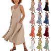 Mjjsk Vestito estivo da bambina, senza maniche, in cotone e lino, traspirante, morbido e confortevole, maxi prendisole con tasche