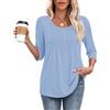 MOLERANI Maglie a Maniche 3/4 da Donna, Bluse con Collo Rotondo, Casual e Ampie per L'Estate, Camicia con Pieghe Frontali Celeste L