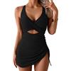 OUSIMEN Costume da Bagno Intero Donna Scollo a V Controllo della Pancia Costumi Interi con Cordino e Piega Monokini
