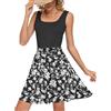 WNEEDU Abiti Estivi Senza Maniche Donna Floreale Abito Swing in Linea A Vacanza Mini-Abito Colore Patchwork con Scollo a U e Tasche