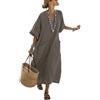 Generico Elegante Vestito Lungo Donna - Estate Boho Caftano Scollo V Mezze Maniche Lino Stampa vestibilità Ampia con Tasche Abito Spiaggia Vacanza Leggero Traspirante Fluido