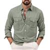 YAODAMAI Camicia da Uomo con Doppio Taschino Autunno e Inverno a Maniche Lunghe con Risvolto Tinta Unita