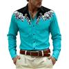 Tobysper Camicia Western da uomo, a maniche lunghe, con stampa cowboy, costume da carnevale, vintage, camicia occidentale, camicia casual con bottoni, colletto a risvolto, camicetta per il tempo
