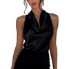 RWGSNB Canotta Donna Raso di Seta con Scollo Cascata Arricciato Top all'Americana Canotta Estiva alla Moda Camicetta Elegante Raso Senza Maniche T-Shirt Casual Sera per Feste Nera L