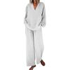 Unimate Completi a due pezzi Tute estive da donna in cotone e lino set da salotto top a maniche lunghe e pantaloni a gamba larga Casual Solid Activewear con tasche Set Co Ord Vacanze Viaggi Vacanze