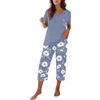 Uwdiohq Set da Due Pezzi Donna con Pantaloni Lunghi Salotto Stampa A Taglie Forti Pigiami Mezze Maniche Pigiama Caldo Cotone di XS Animali Elegante Buccia Mela 12 Anni Famiglia Intero