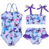Kids4ever Costume da Bagno Bambina 3 Pezzi, Bikini Stampa Farfalla Viola, Traspirante, Intero con Bretelle Regolabili per Bambini 3-4 Anni