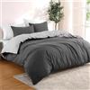 Dreamzie - Copripiumino Una Piazza e Mezza 155x220 cm + 2 Federe 80x80 cm | Reversibile · Sacco Piumino · Grigio Scuro/Grigio Chiaro · Microfibra Ultra Morbida · Chiusura con Cerniera · OEKO-TEX