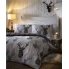 DE CAMA Set di Biancheria da Letto con Copripiumino, per Letto Matrimoniale, con Disegno Stilizzato di Una Testa di Cervo a Quadri Scozzesi, Colore Nero e Grigio