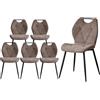 HJhomeheart Set di 6 Sedie, Sedie da Pranzo Imbottite, Sedie da Cucina in Stile Scandinavo, Gambe in Metallo, Cuscini in Tessuto con Motivo a Rombi e Maniglie, Marrone