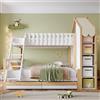 Moimhear Letto a castello, sponda per letto, scala, 2 cassetti, recinzione irregolare, senza materasso, bianco + naturale