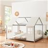 [en.casa] Letto per Cameretta a Forma di Casetta Semiaperta con Finestra e Tettuccio Letto 1 Piazza e Mezza per Bambini Struttura in Legno di Pino 120 x 200 cm Grigio/Bianco